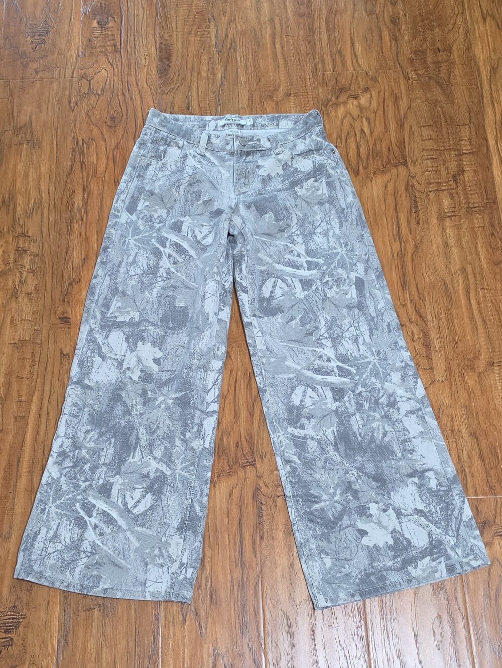 Refrain Los Angeles Wide Leg Women’s Jeans in Light Gray Camo Print Size 1/25